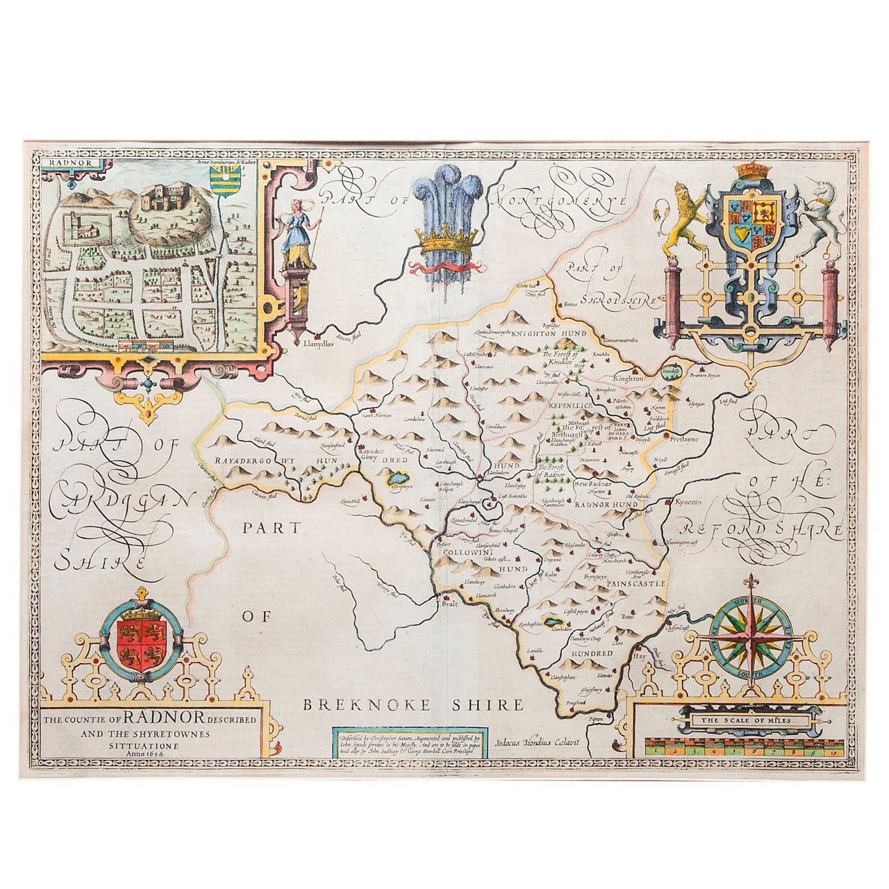 Map of Radnor, Wales, 17th Century For Sale