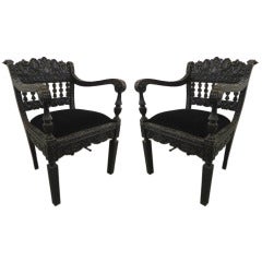 Pair Anglo-Indian Ebonized Chairs