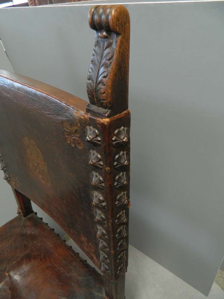 Oak Six Spanish Colonial Style Side Chairs