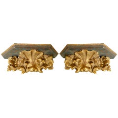 Pair of Large Italian Wood Gilt Shelf Brackets