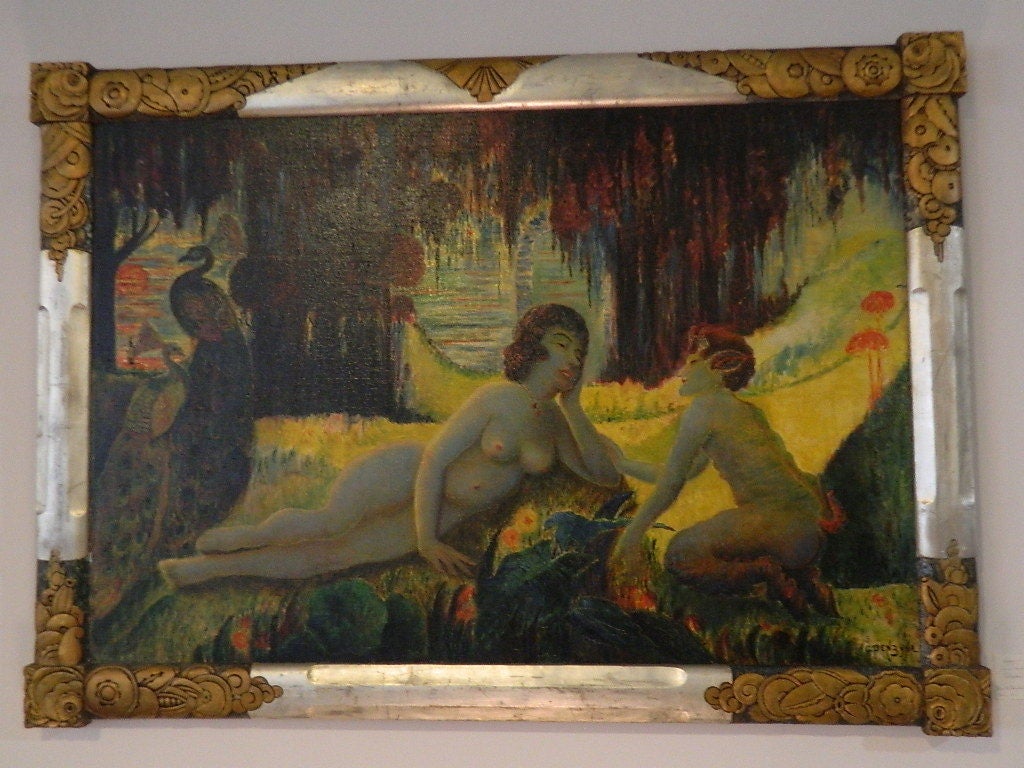 Art Deco Nymph and Satyr Oil on Canvas by Gustav Penzyna For Sale 5