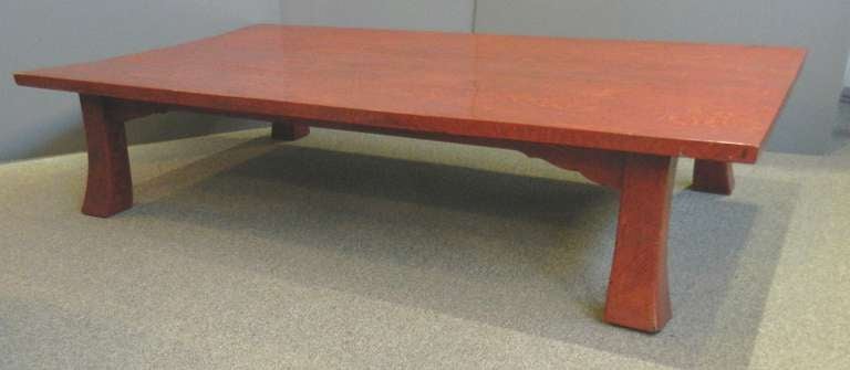 Japanese Taisho period red lacquered tea table. Great size for a coffee table.
