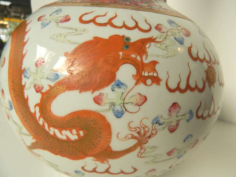 19th Century Chinese Polychrome Dragon Vase