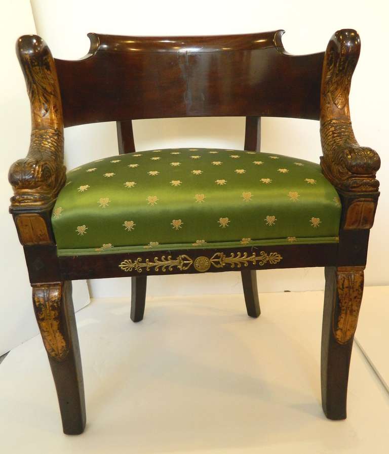 French 1st Empire Dolphin Tub Chair For Sale