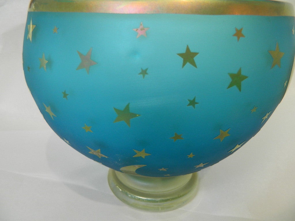 Murano glass bowl with moon and stars decoration with an etched signature on the base.