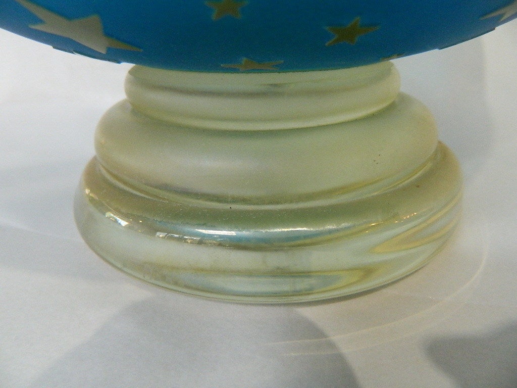 Italian Moon and Stars Gilt Decor Glass Bowl Murano Signed For Sale