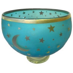 Moon and Stars Gilt Decor Glass Bowl Murano Signed