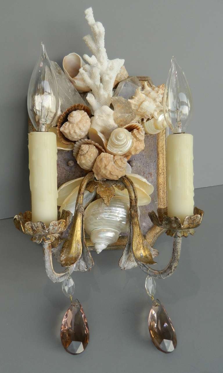 Pair of Shell and Coral Painted Wall Sconces