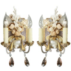 Pair of Shell and Coral Painted Wall Sconces