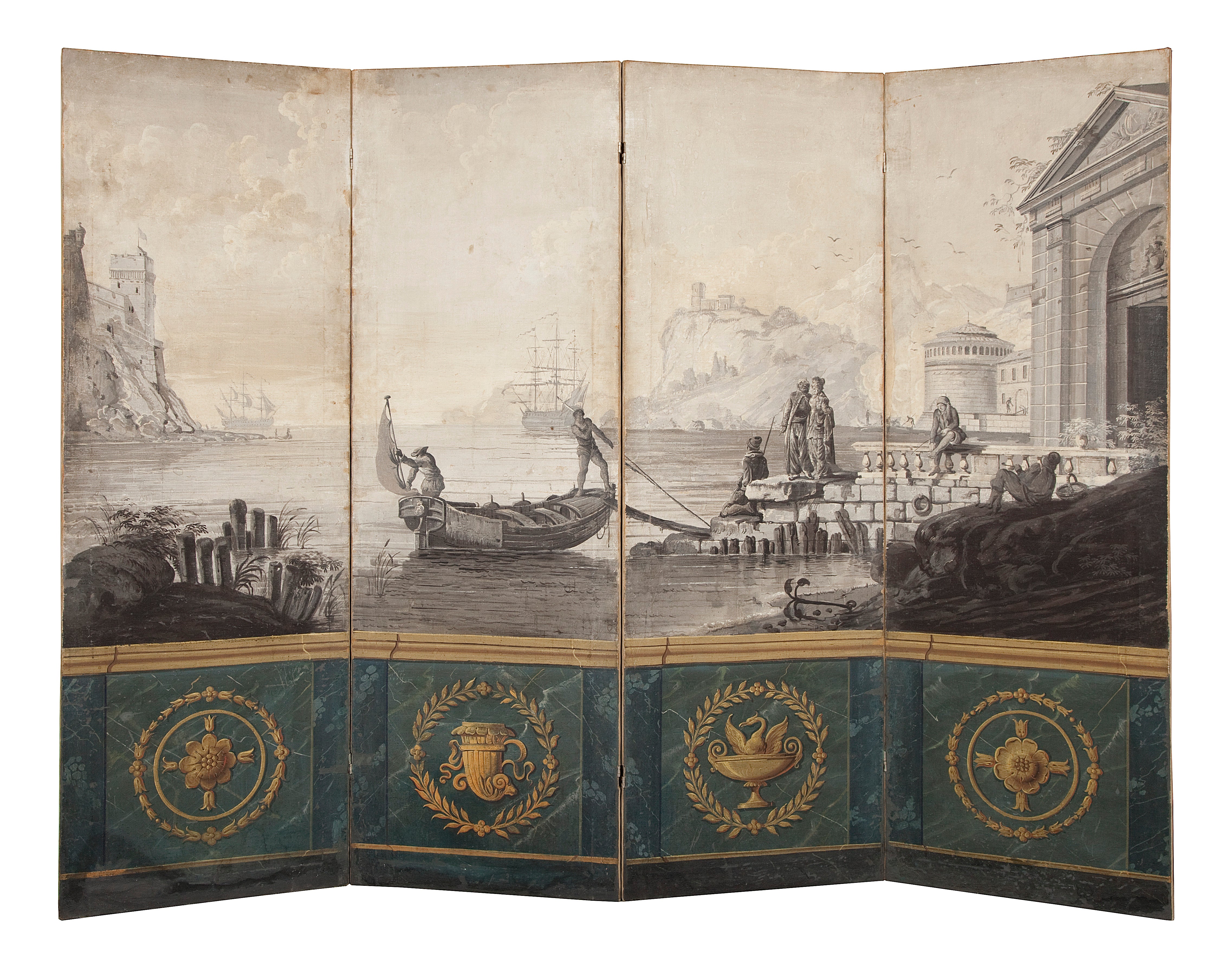 Neoclassical  Four Panel Screen Early 19th Century For Sale