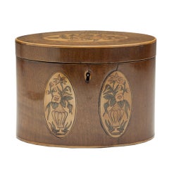 Oval Tea Caddy Floral Inlay