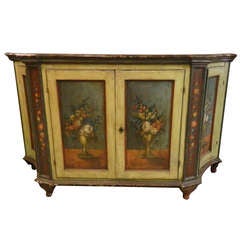 Italian Floral Painted Cabinet Faux Marble Top