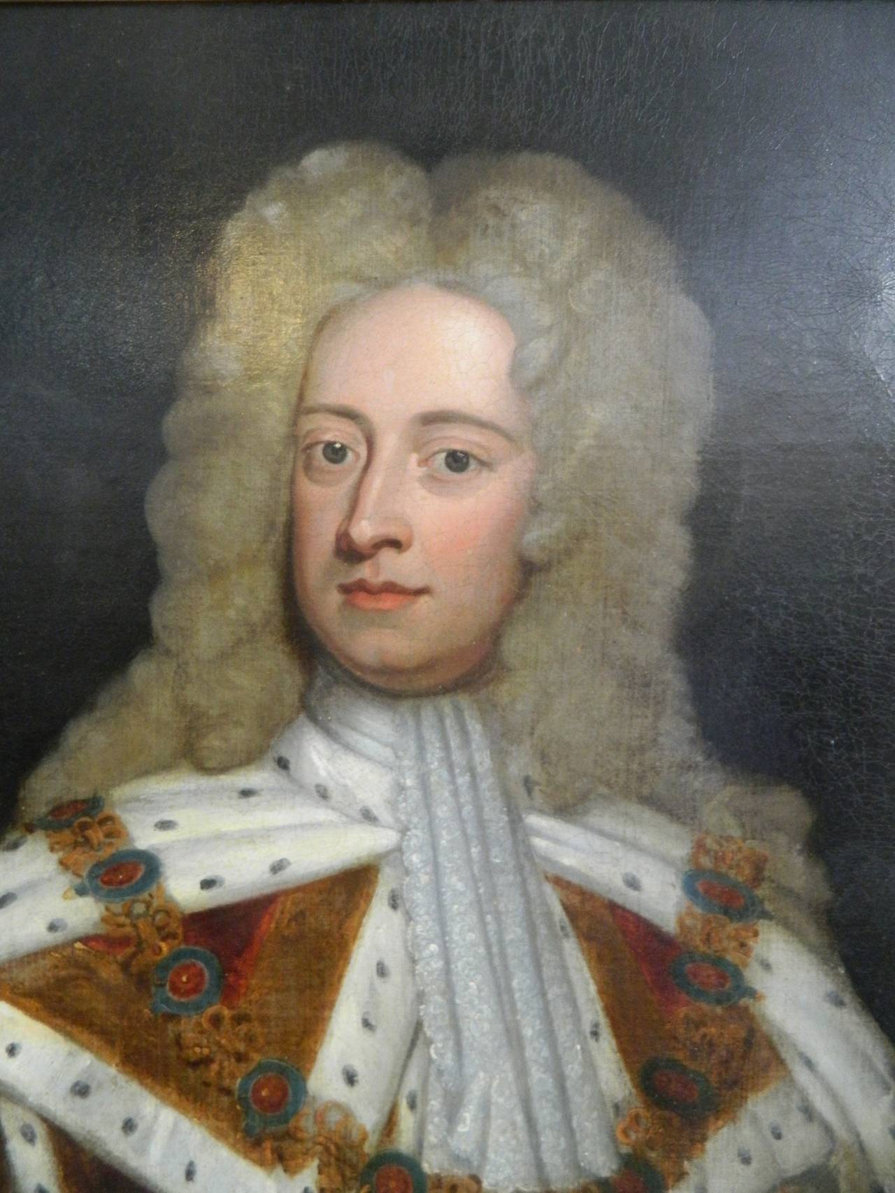 Antique oil on canvas of King George II wearing the order of the garter in a later 3