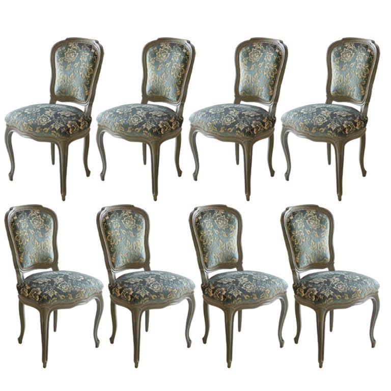 Set of Eight Jansen Painted Chairs Louis XV Style For Sale