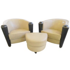 Pair Italian Club Chairs and Ottoman Adam Tihany Pace Collection