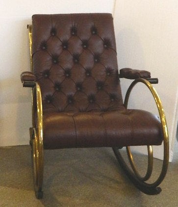 Lee Woodard Leather and Brass Rocking Chair