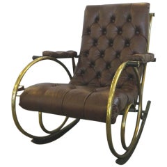 Lee Woodard Leather and Brass Rocking Chair