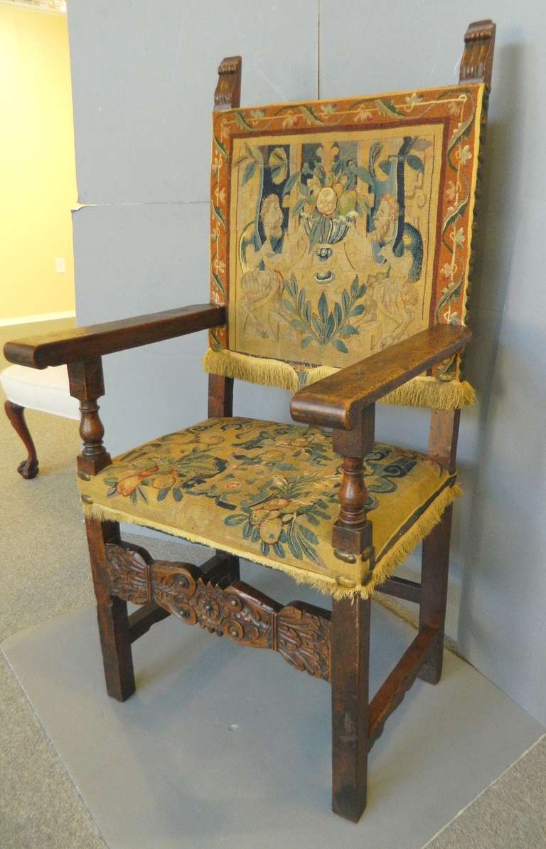 Antique Italian Carved Renaissance Style Armchair In Good Condition In Houston, TX