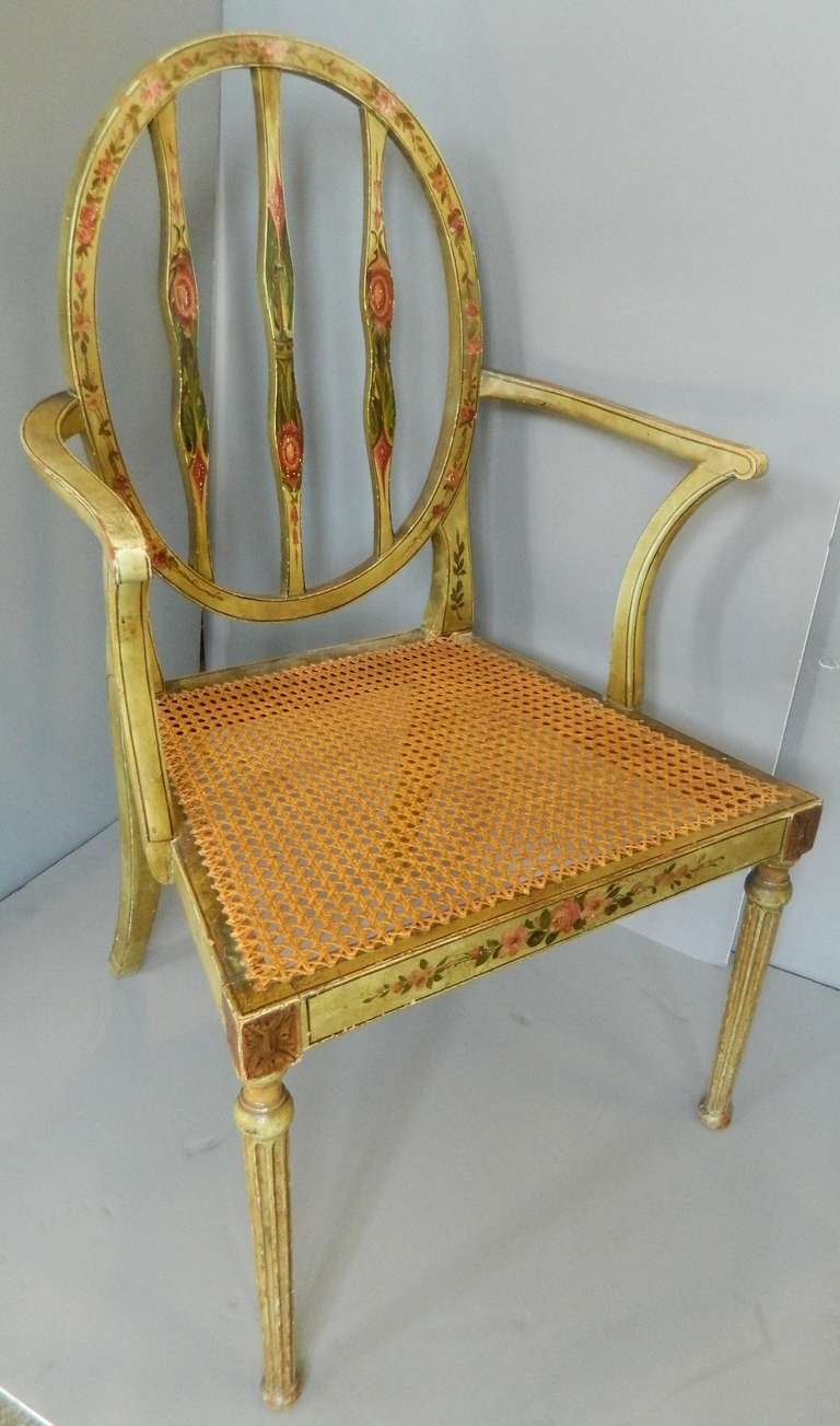 Antique English Floral Painted Armchair