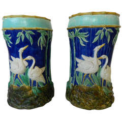 Pair Majolica Garden Seats