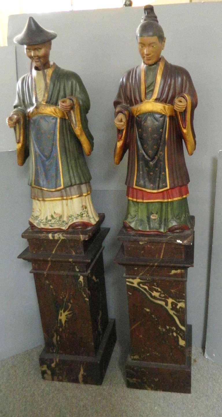 Unknown Pair of Chinese Plaster Chinoiserre Figures