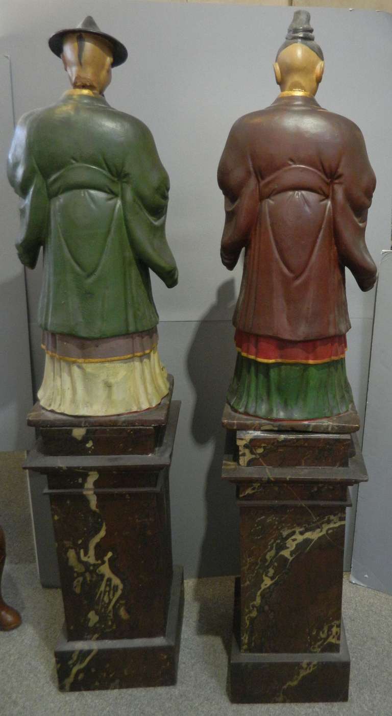 Pair of Chinese Plaster Chinoiserre Figures 4