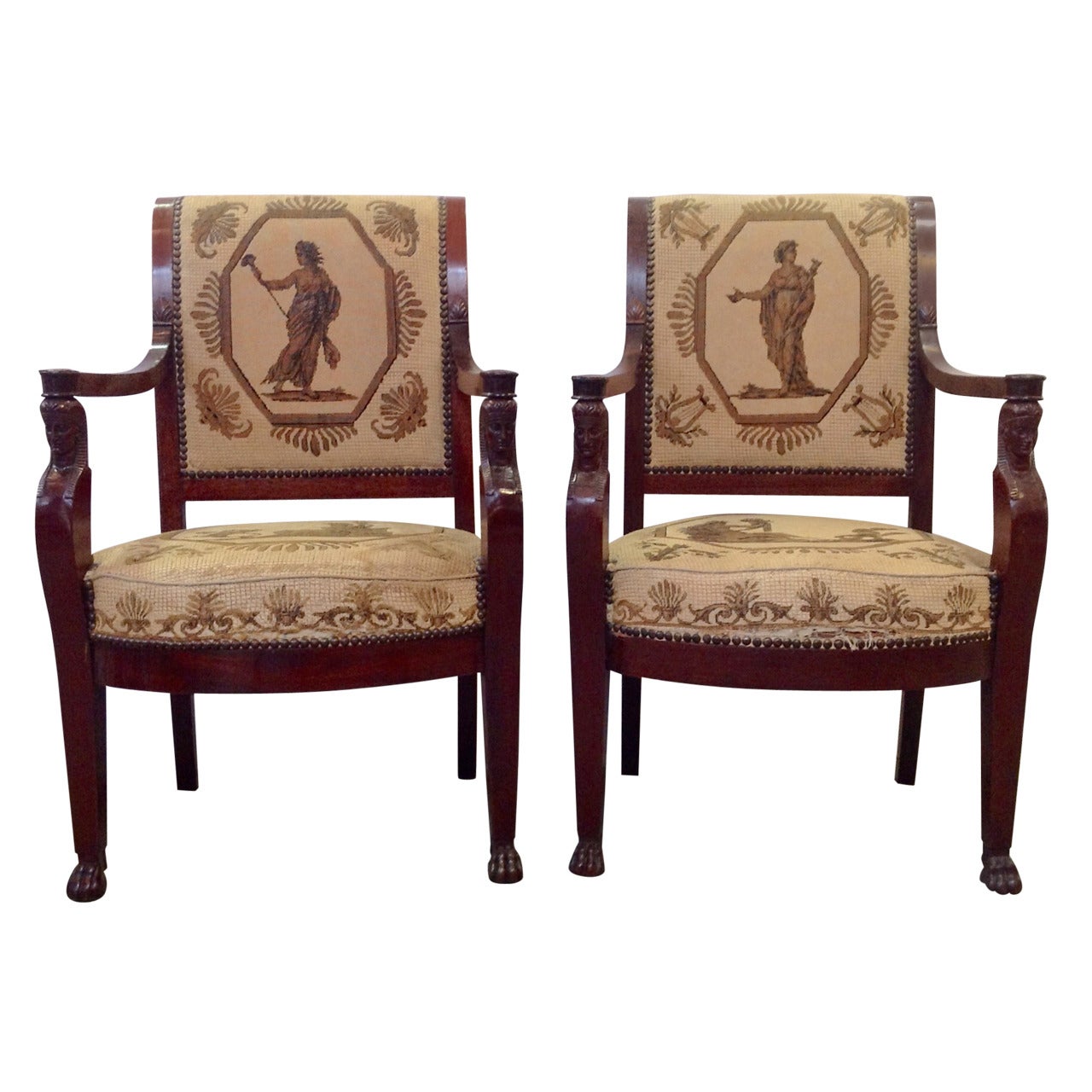 Pair of Greek Revival Armchairs, Early 19th Century For Sale