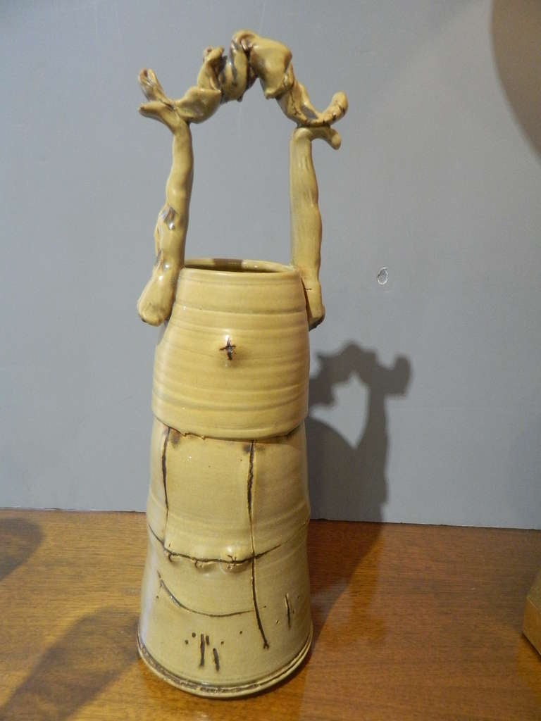 Large ceramic vase in bamboo form made by John Jessiman, founder of Virginia Cub Creek Foundry.