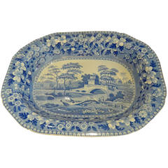 Huge Spode Blue Tower Pearlware 21" Hash Dish Early 1800s