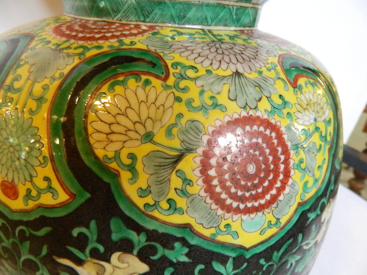 Pottery Large Famille Noir Vase For Sale
