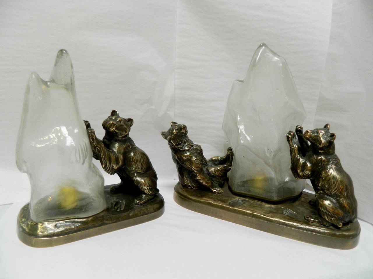 Art Deco Pair of Polar Bear and Iceberg Lamps For Sale