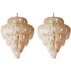 Pair of Mazzega Gold Glass Chandeliers, Murano, Italy 1960
