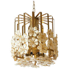 French Brass and Murano Glass Flowers Chandelier