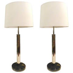 Pair of Nessen Chrome Marble Lamps