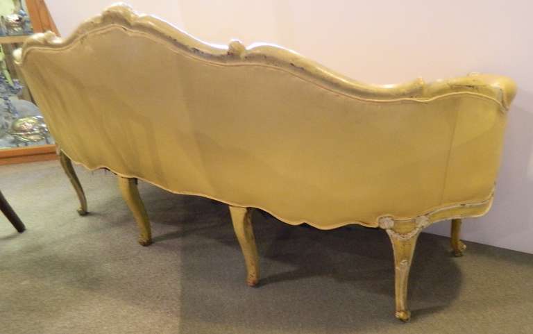 Antique Italian Painted Leather Sofa For Sale 2