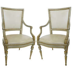 Pair of Painted Italian Louis XVI Century Armchairs