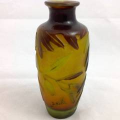 Gallé Olive Miniature Cameo Glass Vase