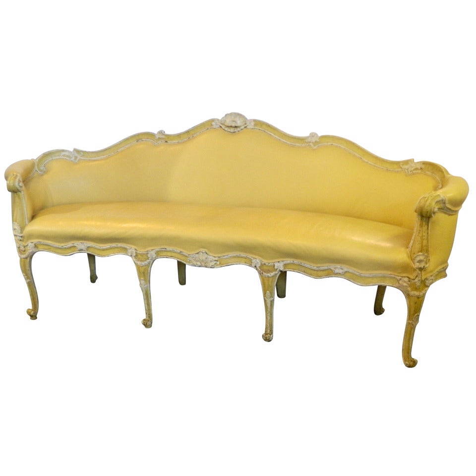 Antique Italian Painted Leather Sofa For Sale