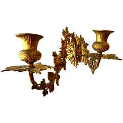 Antique Pair Ormolu Thistle and Shamrock Wall Lights