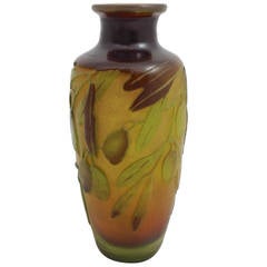 Gallé Olive Miniature Cameo Glass Vase