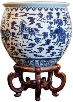 Vintage Blue  Chinese Fishbowl