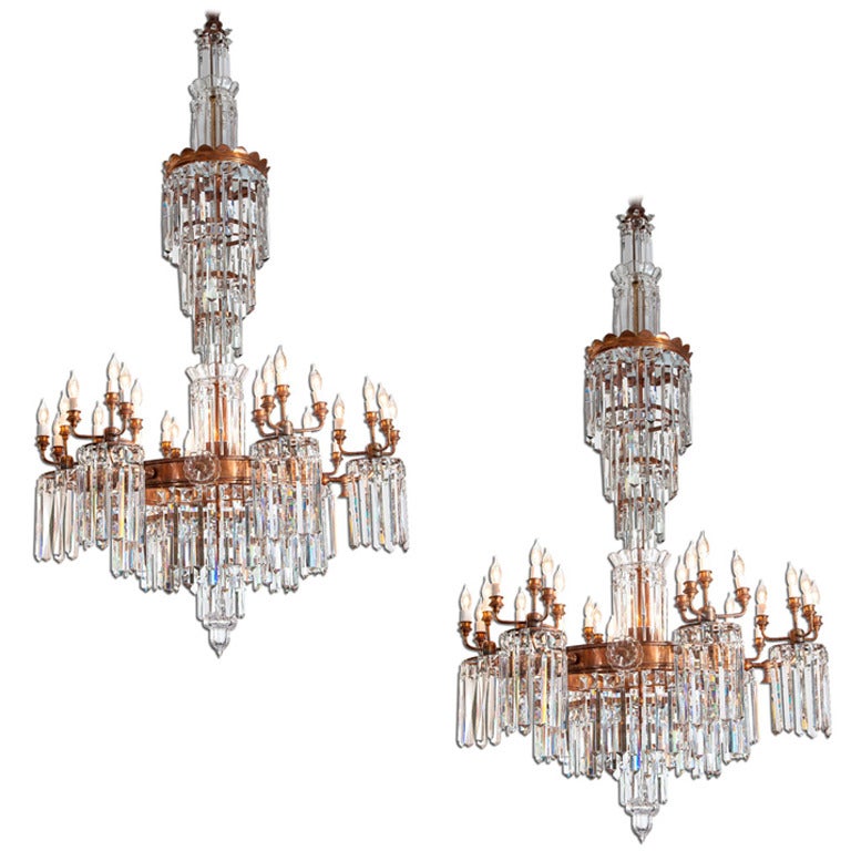 Pair Waterfall Chandeliers 19th c. For Sale