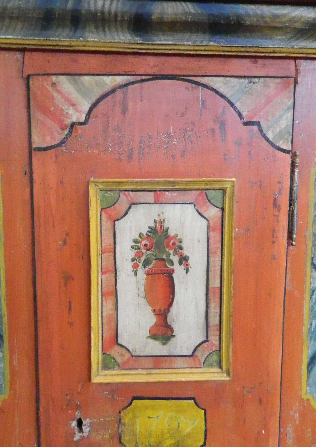 Country Peach Color Painted Wardrobe 18thc