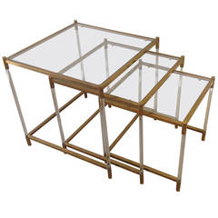 Italian Mid-Century Modern Brass and Lucite Nesting Tables