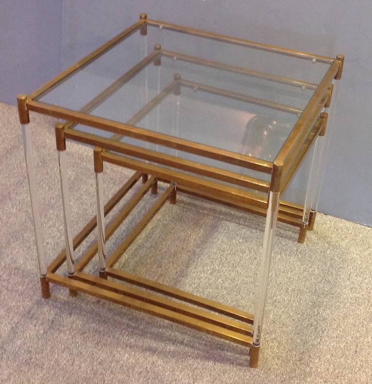 Mid-20th Century Italian Mid-Century Modern Brass and Lucite Nesting Tables
