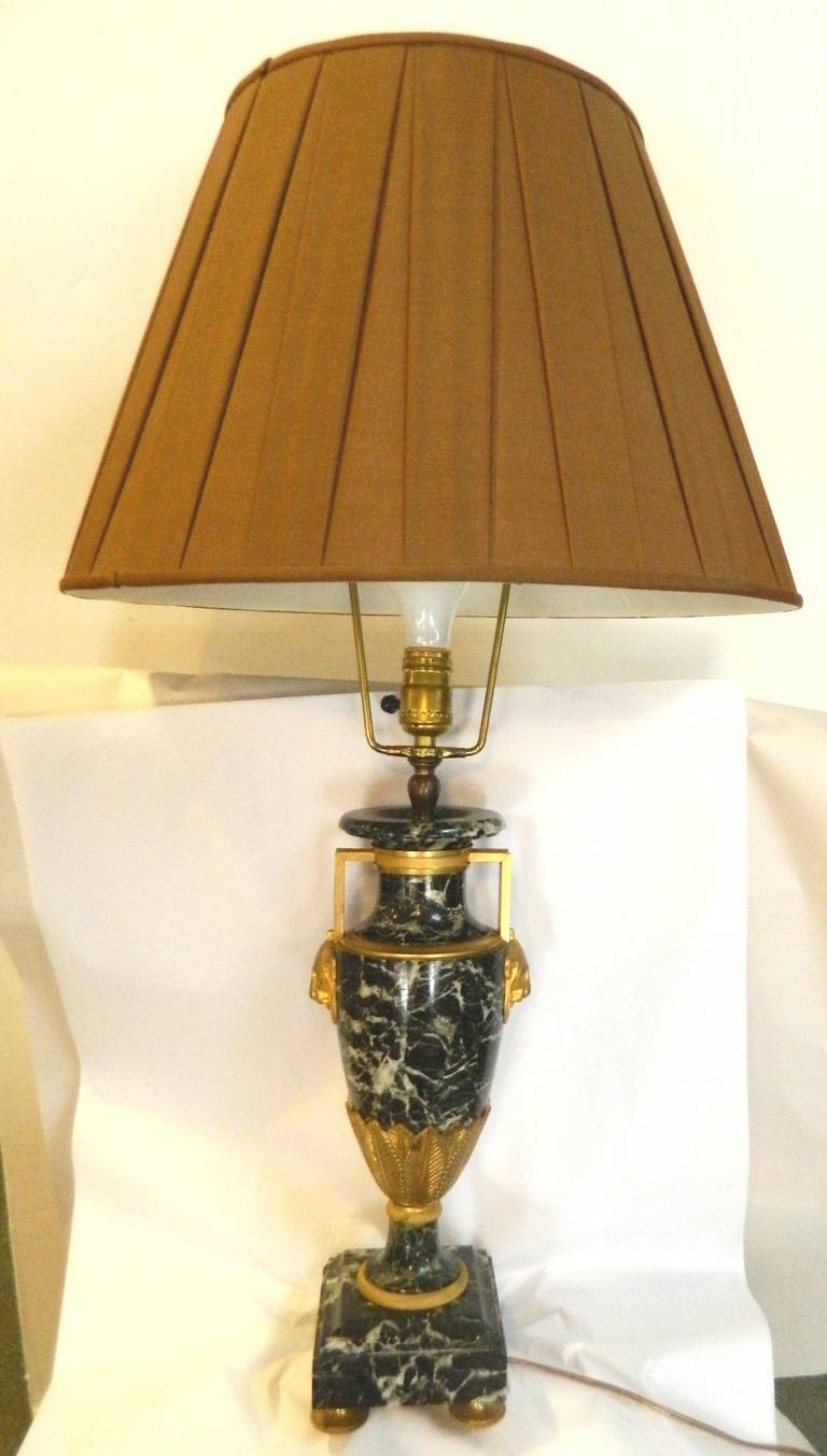 Bronze Dore and Dark Green Marble Lamp