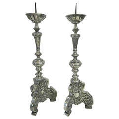 Pair Spanish Colonial Silver Candlesticks