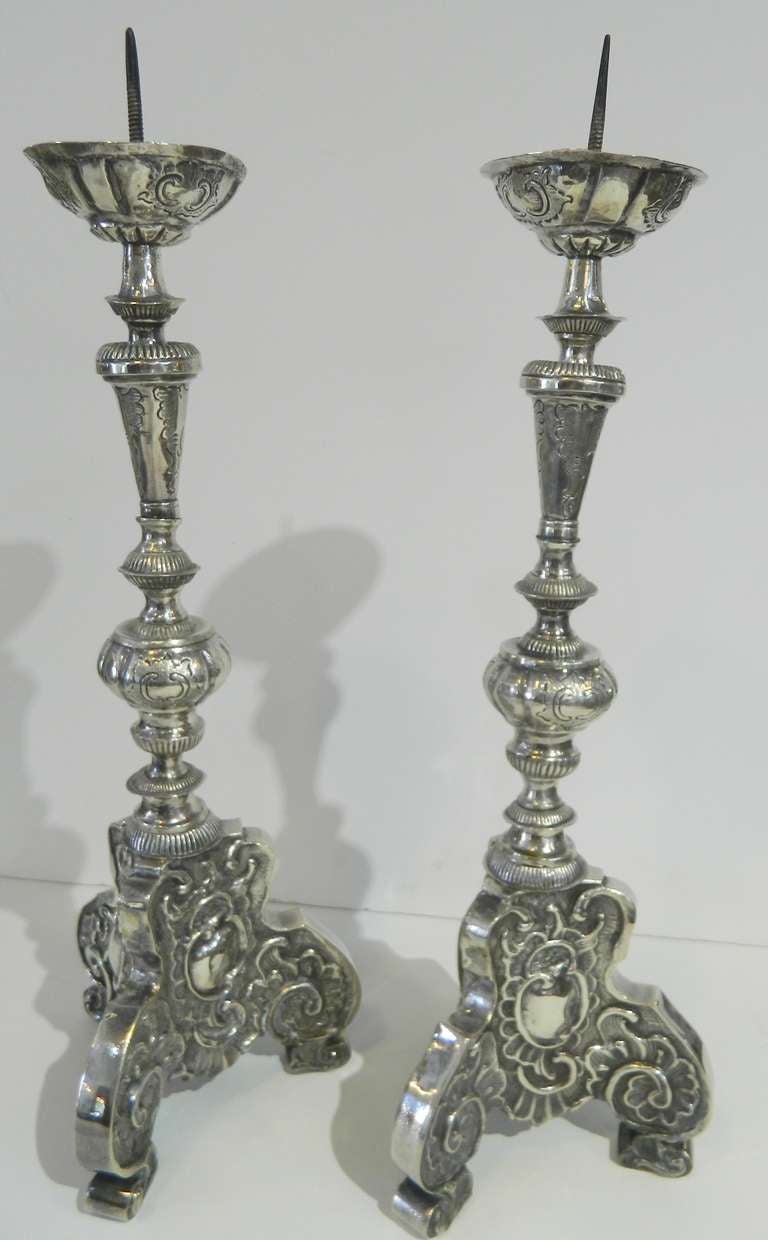 Pair Spanish Colonial Silver Candlesticks
