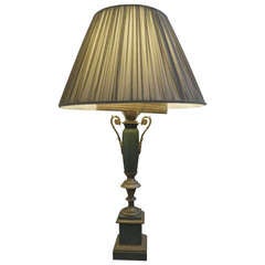 French Tole Green and Bronze Lamp
