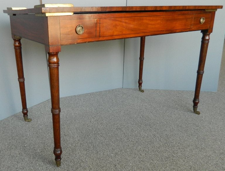 Brass Mahogany Game Table Writing Desk 19th c For Sale